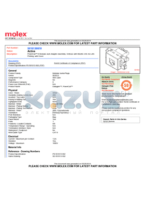 SD-501013-002 datasheet - PowerCat 6 Modular Jack Adapter Assembly, Vertical, with Shutter, 8/8, for LAN