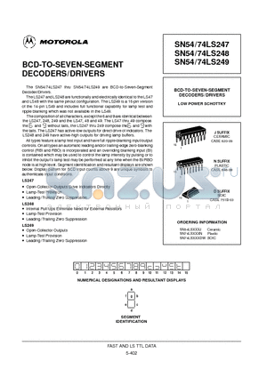 SN54LS249J datasheet - BCD-TO-SEVEN-SEGMENT DECODERS/DRIVERS