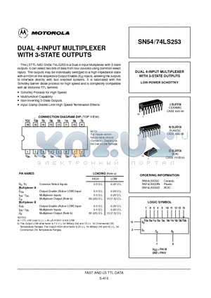 SN54LS253 datasheet - DUAL 4-INPUT MULTIPLEXER WITH 3-STATE OUTPUTS
