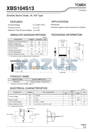 XBS104S13 datasheet - Schottky Barrier Diode, 1A, 40V Type