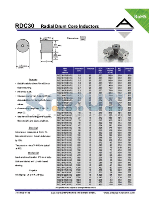 RDC30-150K-RC datasheet - Radial Drum Core Inductors