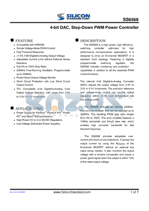 SS6568 datasheet - 4-bit DAC, Step-Down PWM Power Controller