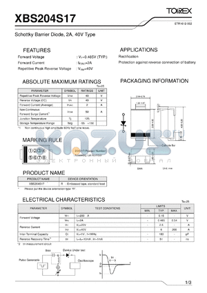 XBS204S17 datasheet - Schottky Barrier Diode, 2A, 40V Type