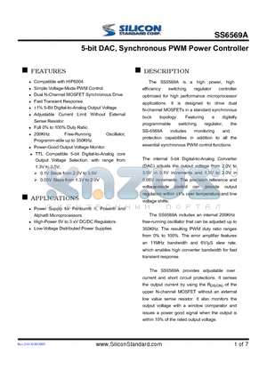 SS6569ACSTB datasheet - 5-bit DAC, Synchronous PWM Power Controller