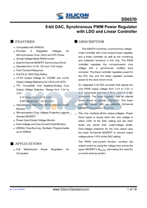 SS6570CSTB datasheet - 5-bit DAC, Synchronous PWM Power Regulatro with LDO and Linear Controller