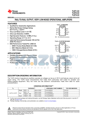 TL972QDRQ1 datasheet - RAIL-TO-RAIL OUTPUT, VERY LOW-NOISE OPERATIONAL AMPLIFIERS