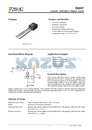 SS657EUA datasheet - Unipolar Hall-Effect Digital Switch