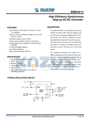 SS6610 datasheet - High Efficiency Syncronous Step-up DC/DC Converter