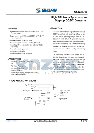 SS6611 datasheet - High Efficiency Syncronous Step-up DC/DC Converter
