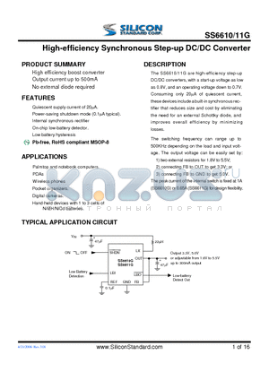 SS6611G datasheet - High-efficiency Synchronous Step-up DC/DC Converter