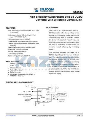 SS6612 datasheet - High-Efficiency Synchronous Step-up DC/DC Converter with Selectable Current Limit