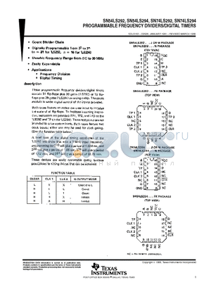 SN54LS292FK datasheet - PROGRAMMABLE FREQUENCY DIVIDERS/DIGITAL TIMERS