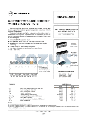 SN54LS299 datasheet - 8-BIT SHIFT/STORAGE REGISTER WITH 3-STATE OUTPUTS