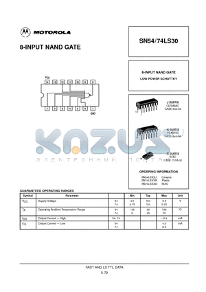 SN54LS30 datasheet - 8-INPUT NAND GATE