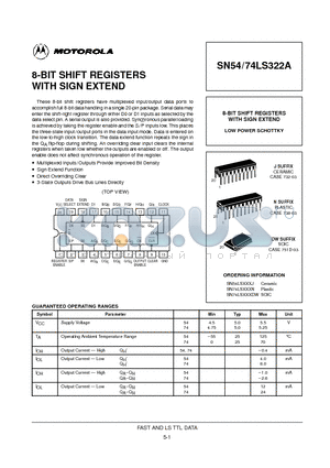 SN54LS322J datasheet - 8-BIT SHIFT REGISTERS WITH SIGN EXTEND