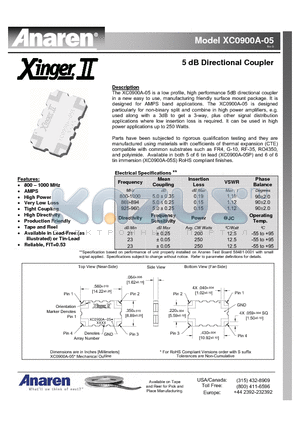 XC0900A-05 datasheet - 5 dB Directional Coupler