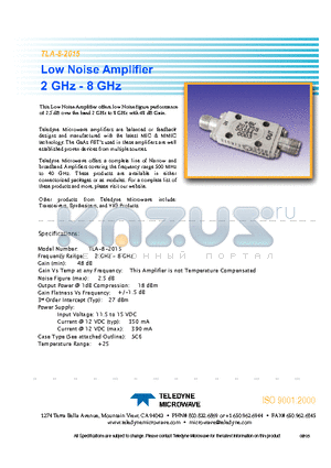 TLA-8-2015 datasheet - Low Noise Amplifier 2 GHz - 8 GHz