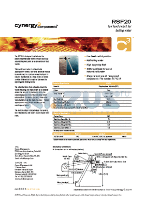 RSF20 datasheet - low level switch for boiling water