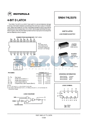 SN54LS375 datasheet - 4-BIT D LATCH