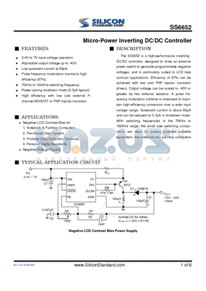 SS6652 datasheet - Micro-Power Inverting DC/DC Controller