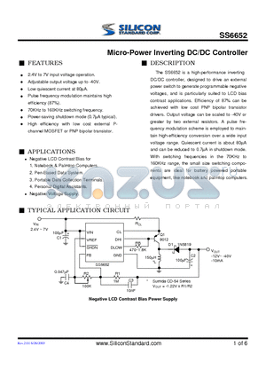 SS6652CNTR datasheet - Micro-Power Inverting DC/DC Controller