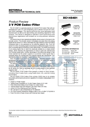 XC145481SD datasheet - 3 V PCM Codec-Filter