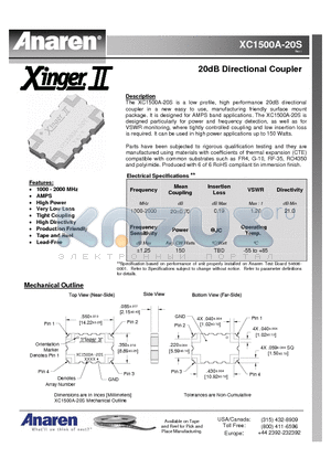 XC1500A-20S datasheet - 20dB Directional Coupler