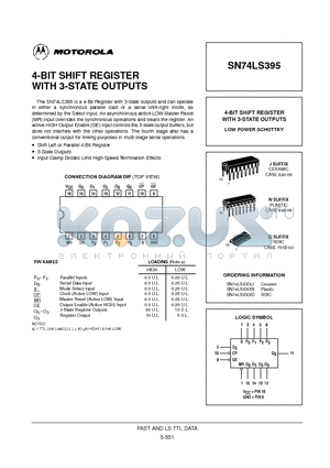 SN54LS395 datasheet - 4-BIT SHIFT REGISTER WITH 3-STATE OUTPUTS