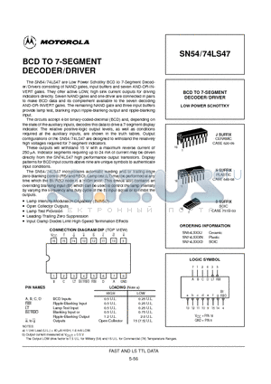 SN54LS47 datasheet - BCD TO 7-SEGMENT DECODER/DRIVER