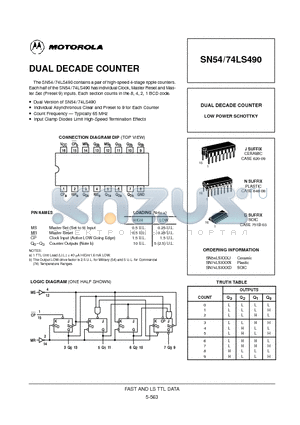 SN54LS490 datasheet - DUAL DECADE COUNTER