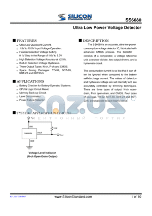 SS6680P-16CXBG datasheet - Ultra Low Power Voltage Detector