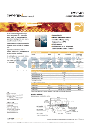 RSF43Y100RF datasheet - compact internal fitting