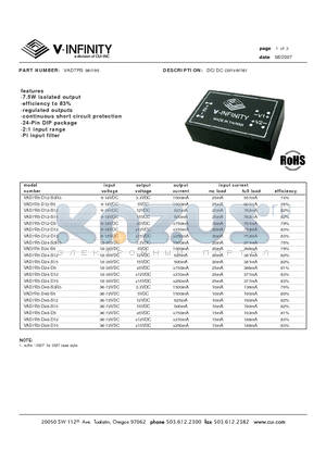 VAD7R5-D12-S15 datasheet - DC/DC converter