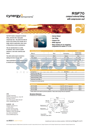 RSF70 datasheet - compact external fitting with compression seal