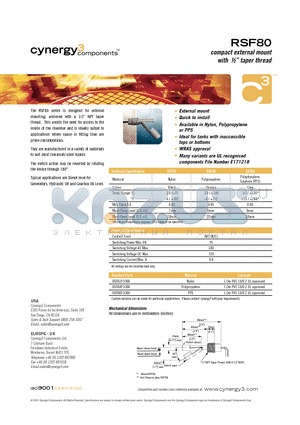 RSF84Y100R datasheet - compact external mount with taper thread