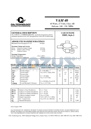 VAM40 datasheet - 40 Watts, 27 Volts, Class AB Defcom 100 - 150 MHz