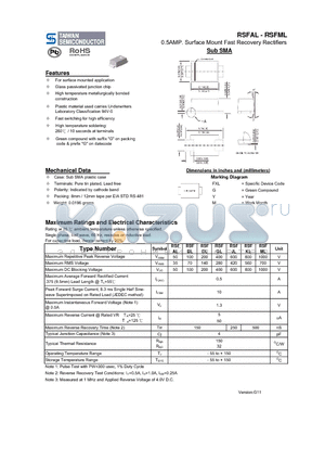 RSFAL_11 datasheet - 0.5AMP. Surface Mount Fast Recovery Rectifiers