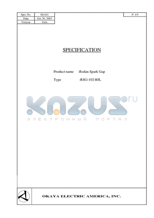 RSG-102-BJL datasheet - Rodan Spark Gap