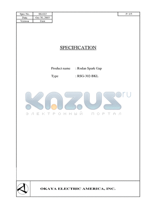 RSG-302-BKL datasheet - Rodan Spark Gap