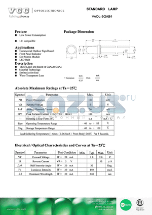 VAOL-3GAE4 datasheet - STANDARD LAMP