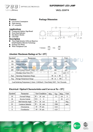 VAOL-3GWY4 datasheet - SUPERBRIGHT LED LAMP