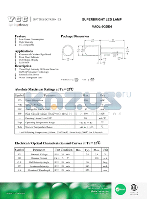 VAOL-5GDE4 datasheet - SUPERBRIGHT LED LAMP