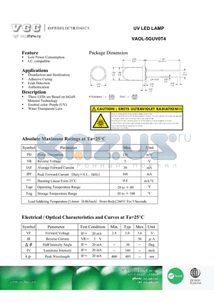 VAOL-5GUV0T4 datasheet - UV LED LAMP