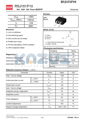 RSJ151P10 datasheet - Pch 100V 15A Power MOSFET