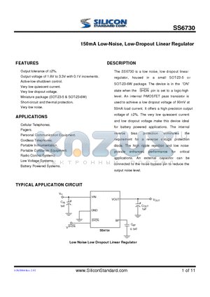 SS6730-18CVTR datasheet - 150mA Low-Noise, Low-Dropout Linear Regulator