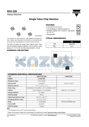 RSK22N100RF datasheet - Single Value Chip Resistor