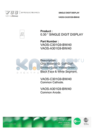 VAOS-C301G9-BW datasheet - SINGLE DIGIT DISPLAY