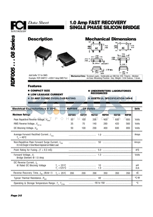 RDF005 datasheet - 1.0 Amp FAST RECOVERY SINGLE PHASE SILICON BRIDGE