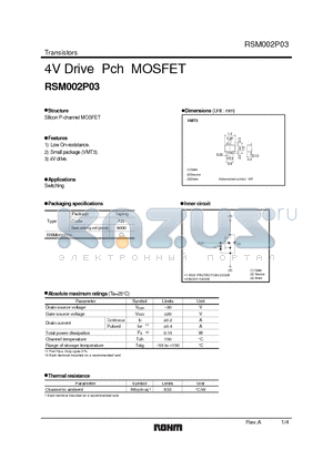 RSM002P03 datasheet - 4V Drive Pch MOSFET