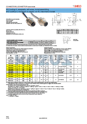 RDEF00300 datasheet - M12 coding A, receptacle, with wires, frontal assembling